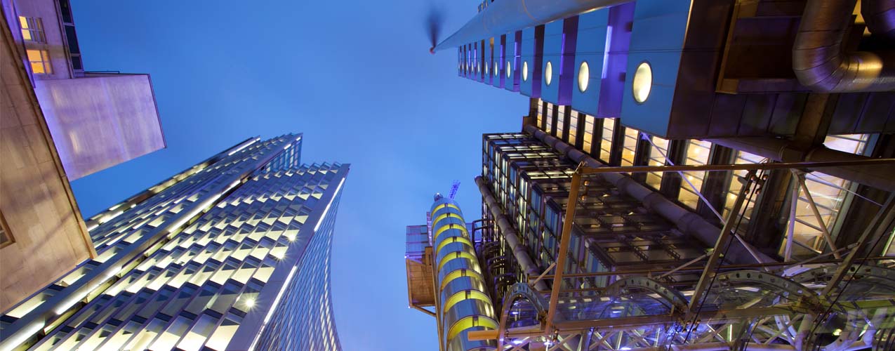 View of buildings from below