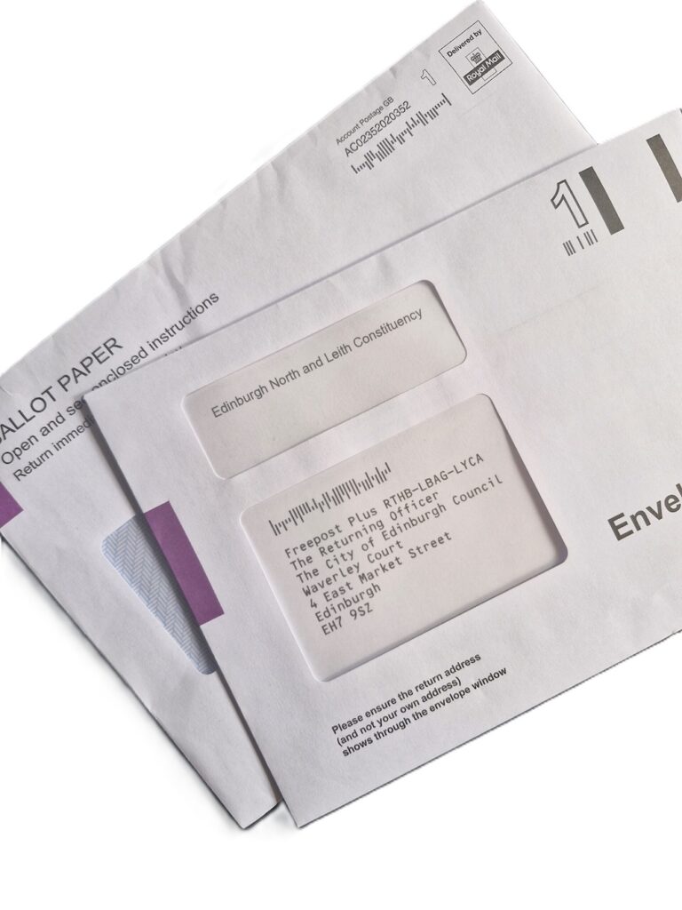 Idox Electoral Print Managed Service sample postal vote packs prepared in envelopes for secure voter distribution