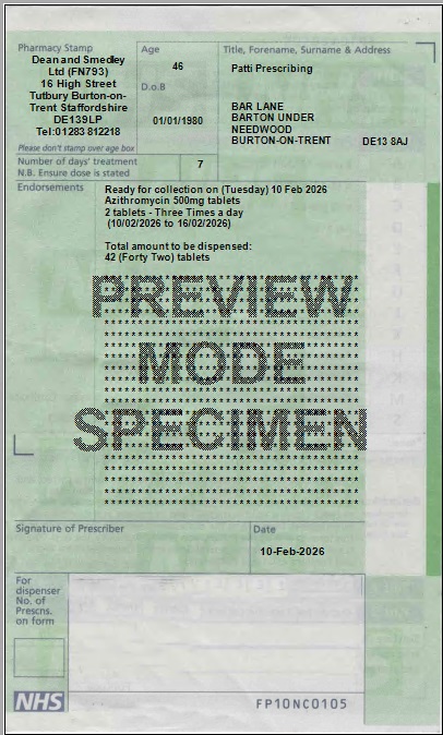 Idox Lilie Electronic Patient Record Software Prescribing Module Screenshot of a Prescription Preview