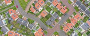 Idox HMLR API Integration, bird's-eye view of new build housing development