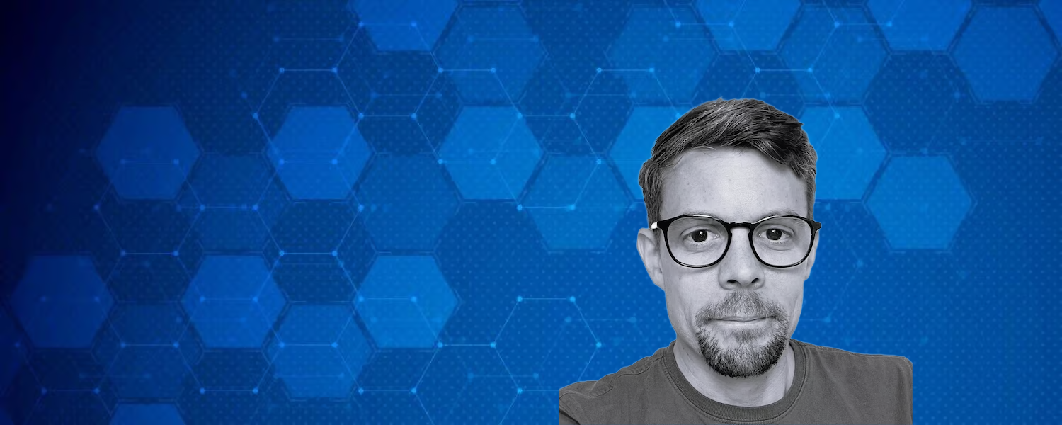 Idox Spotlight blue abstract banner Jamie Rowell headshot