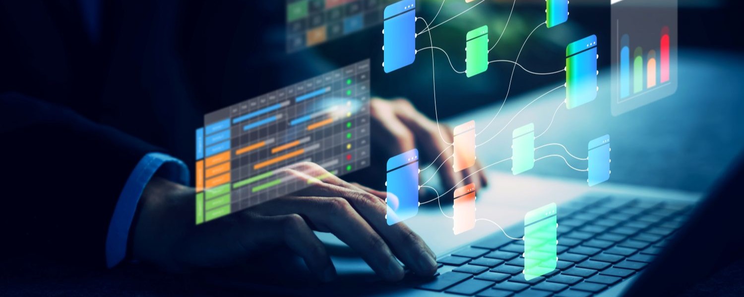 Idox spotlight on data readiness for LGR man’s hands on laptop with data images overlapped